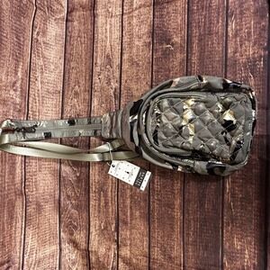 Sol and Selene On The Run Metallic Camo Nylon Sling Bag Backpack Green Gold NEW